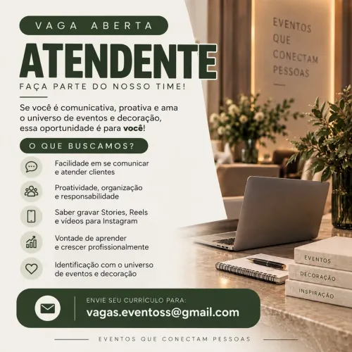 Vaga para atendente e marketing para MULHERES