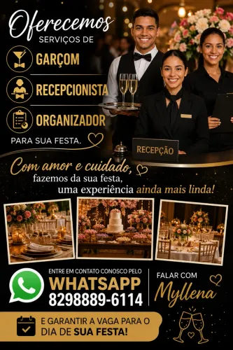Ofereço serviços de garçom, recepcionista e organizadora para sua festa