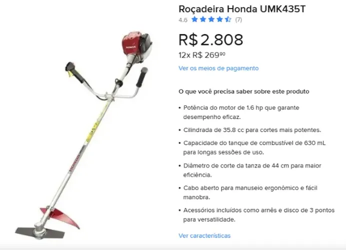 Roçadeira Honda UMK435T a gasolina.