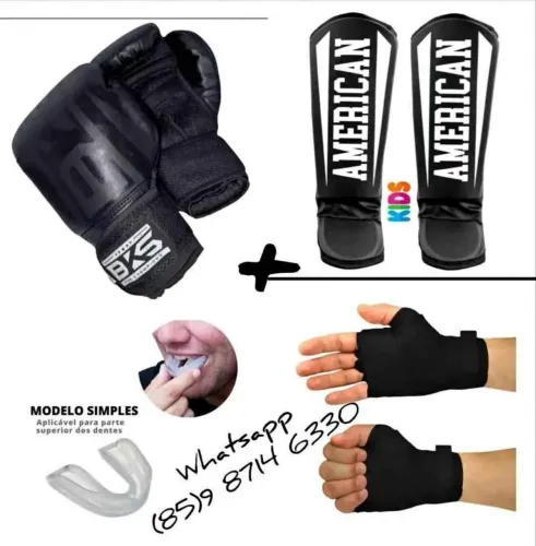 Kit boxe infantil kid. Luvas bandagem caneleira bucal. Entrega Grátis