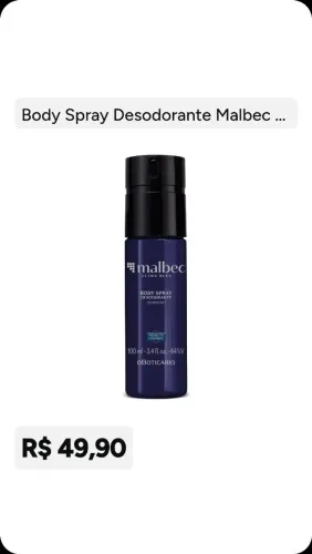 Body spray desodorante Malbec o Boticário