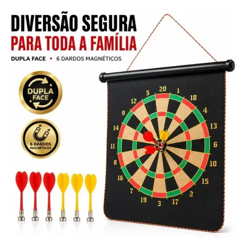 jogo de dardos magnético dupla face 6 dardos alvo 48cm profissional ad-057