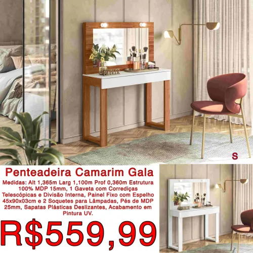Penteadeira camarim Gala com luz / 2 cores disponíveis / frete grátis / pague na entrega