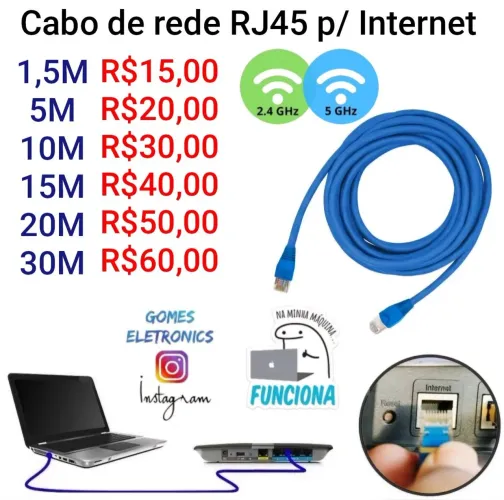 Cabo de Internet Cabo Rj45, ja Pronto para instalação para uso do Cliente (Loja Fisica )