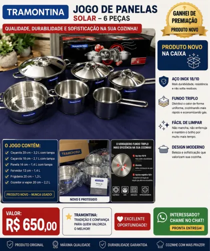 TORRA-TORRA: Jogo Panelas Tramontina Solar Fundo Triplo (Zerado) - R$650