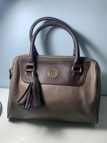 bolsa tommy hilfiger couro sintético marrom