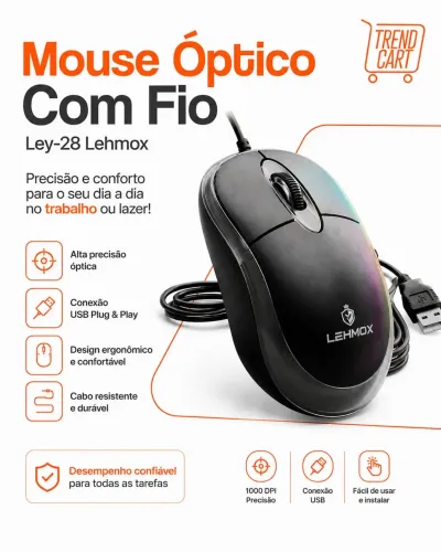 Mouse Óptico com Fio LEY-28 Lehmox