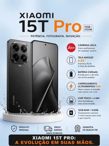 Xiaomi 15T Pro 12GB RAM 512GB Black - Novo Lacrado  Desempenho Premium 5G