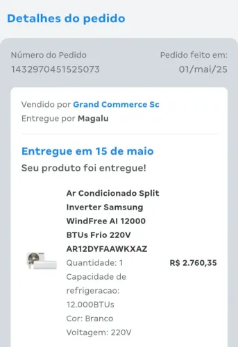 AR CONDICIONADO SAMSUNG INVERTER WINDFREE 12000 BTUS