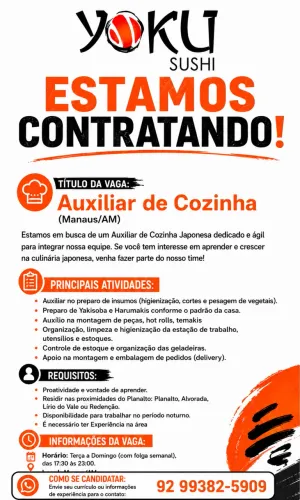 Vaga para auxiliar de cozinha