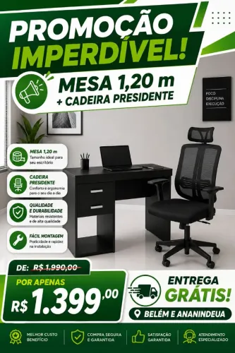 Mesas e cadeira para escritório
