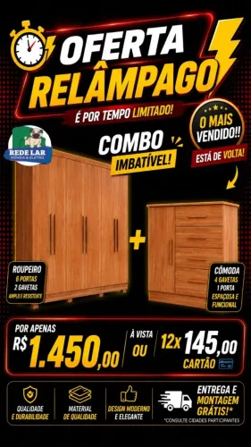 Promoção relampago Guarda roupa de casal com 6 portas + comoda sapateira