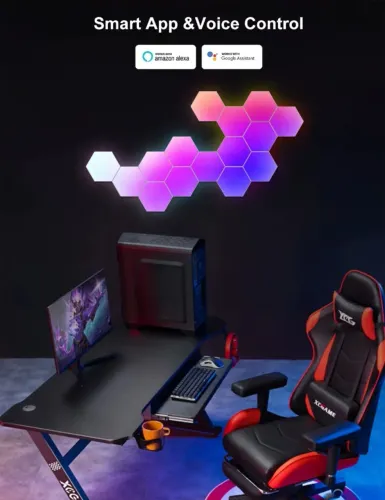 Painel LED RGB Hexagonal Inteligente (App e Sincroniza com Música)