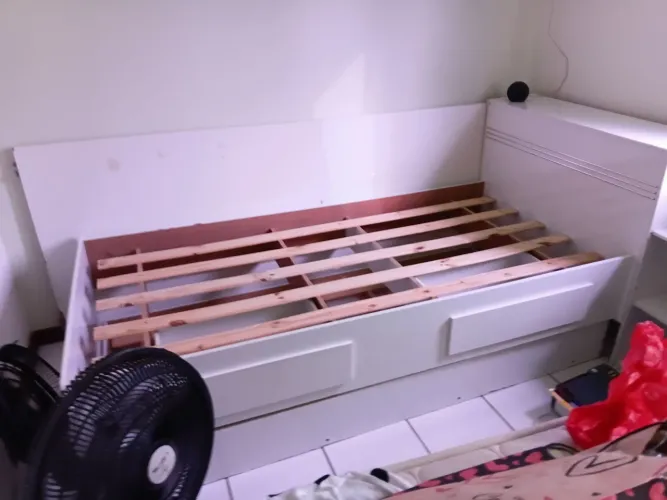 Conjunto Cama Solteiro Jade com Baú 2 Gavetas e Cama Auxiliar Siena Móveis Branco