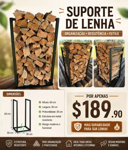 Suporte Organizador para Lenha - Metal 60x30 