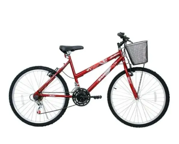 Bicicleta Aro 26 MTB Bella 21 Marchas com Cesta Vermelha Feminina