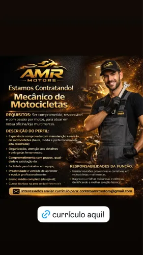 Vaga disponível para mecânico(a) de motocicletas.