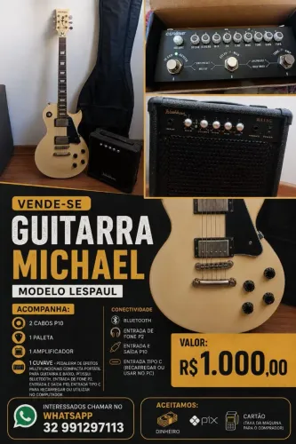 Guitarra Michael les paul + amplificador + cuvave + 2 cabos p10