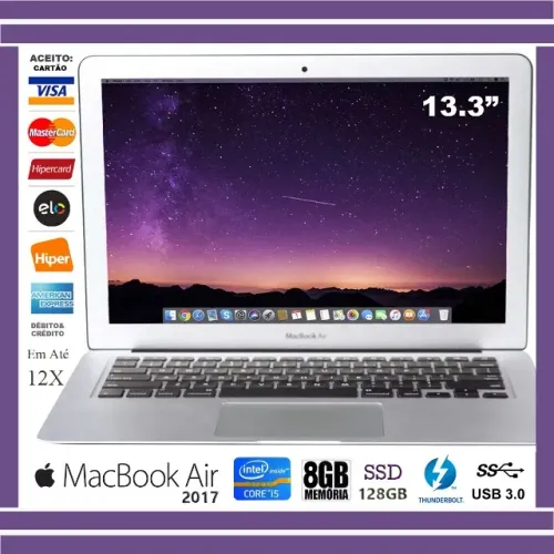 MacBook Air 13" 2017 Core i5, 8GB, SSD 128GB, OS Ventura, Novíss, Caixa, NF, Gar, Troco!