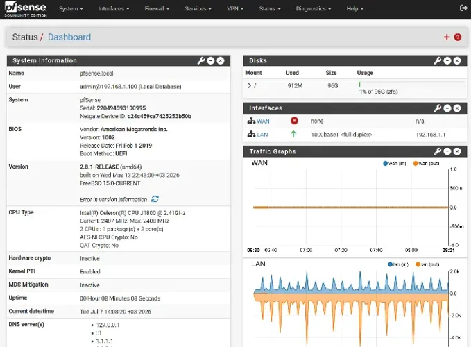 Firewall pfSense SSD 120G e 4GB RAM