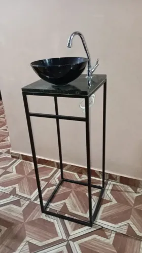 Pia metal com marmore, cuba e torneira