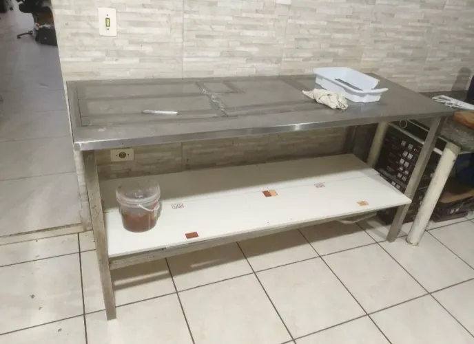Mesa Bancada Inox Reforçado 180x65cm
