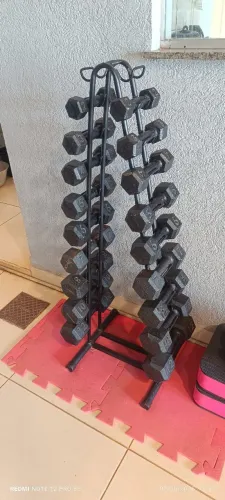 kit halteres musculação com suporte