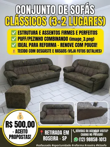 ?CONJUNTO DE SOFAS + PEZINHO - ROSEIRA/SP