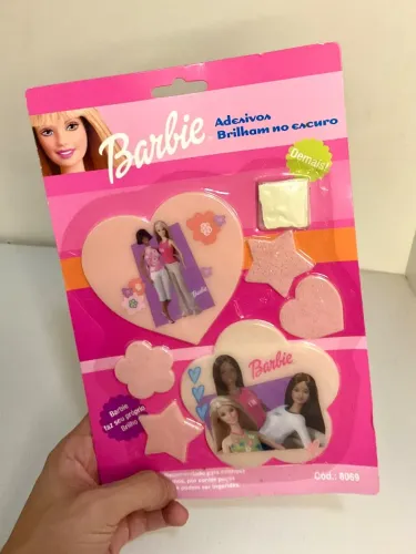  Cartela de Adesivos Barbie anos 2000, Que Brilham no Escuro, Candide, mattel 