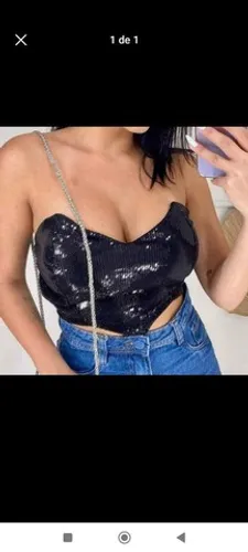 Cropped lindo em paete preto .m. lindo 