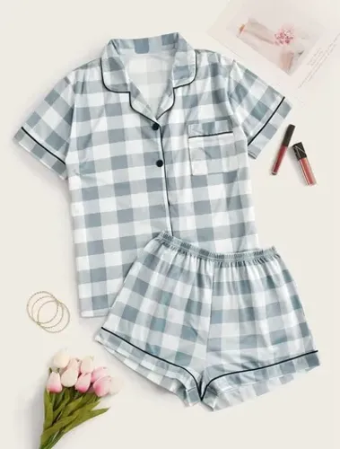 Pijama americano xadrez e bolinha