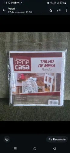 Toalha Trilho de mesa em renda nova<br>1,50 m X 40 cm<br>Novo<br><br>12,00