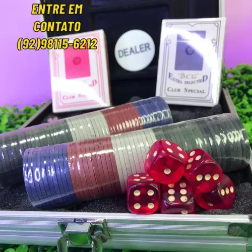 Maleta Poker Baralho 100 Fichas 2 Baralhos E 5 Dados-Entregas 9h as 22h