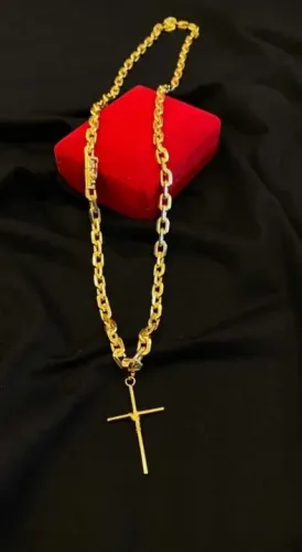 Corrente cadeado e pingente moeda antiga Promoção 