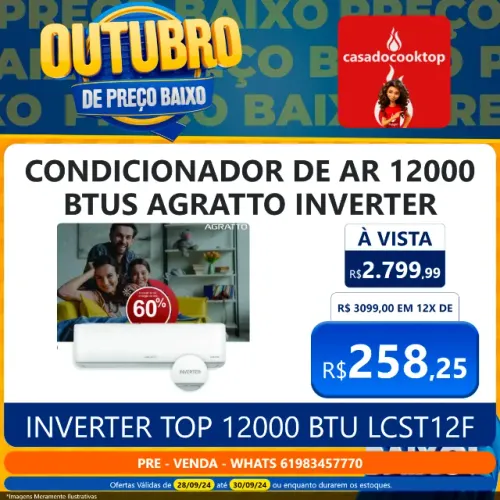Ar Condicionado 12000 BTUs Frio Split LIV Inverter Top Agratto 220V