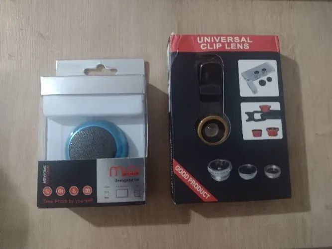 Mini caixa de som bluetooth + kit lente olho de peixe por R$35,00