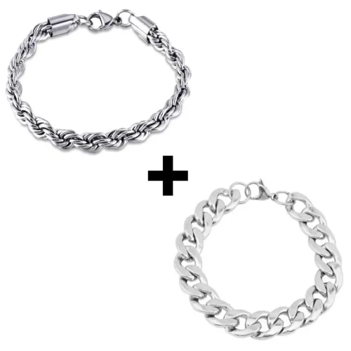 Kit Duas Pulseiras Aço Inox 21 CM (NÃO DESBOTA)