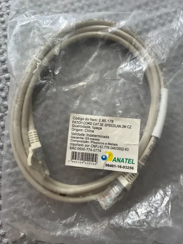 Cabo de Rede Patch Cord Cat5e Rj45 Utp 2 Metros Branco White Pluscable para roteador modem