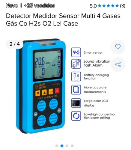 Detector Medidor Sensor Multi 4 Gases