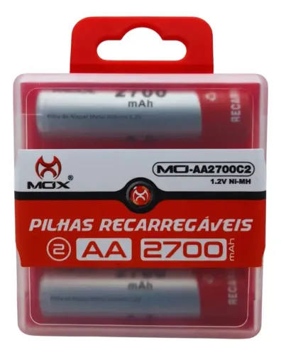 Cartela Com 2 Pilha Aa 1.2v Recarregável 2700mah