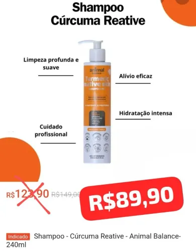 Shampoo Cúrcuma Reative Animal Balance 240ml