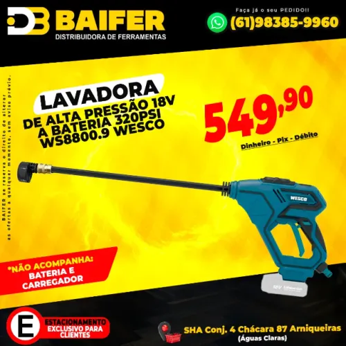 Lavadora de Alta Pressão 18v a Bateria 320Psi Ws8800.9 Wesco