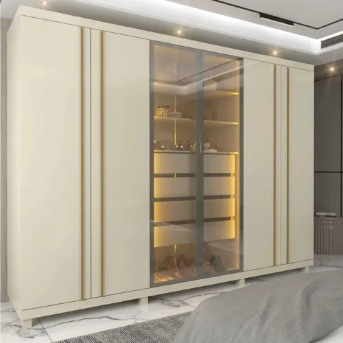 Roupeiro Casal 2,73m Com Led Porta Vidro Reflecta 100%MDF s53