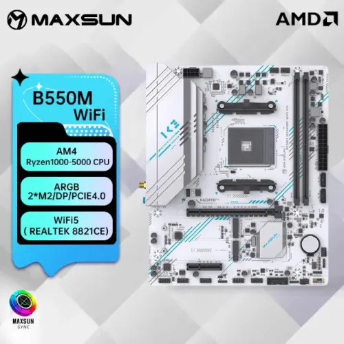 Placa Mãe MAXSUN B550M Gaming WiFi ICE, AMD AM4, DDR4, Nova, Lacrada