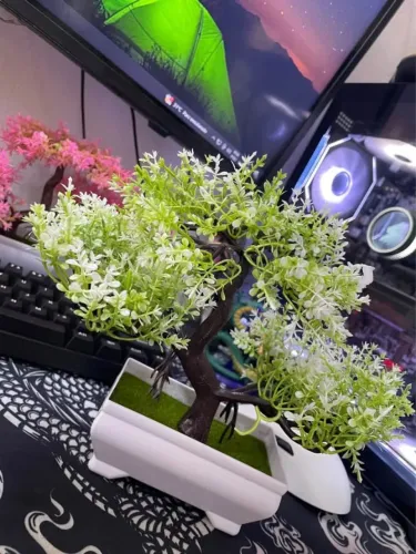 Bonsai Artificial Decorativo - Verde com Vaso Branco