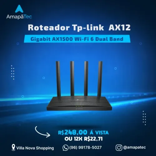 O Roteador da TP-Link- Archer AX12, vem com a mais recente tecnologia sem fio, Wi-Fi 6