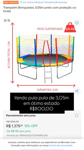 Vendo pula pula de 3,05m novo 