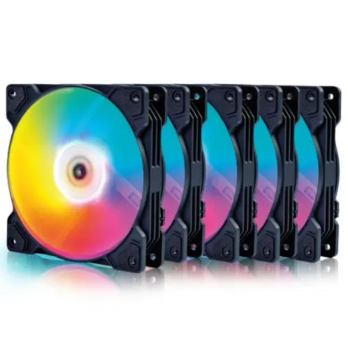 KIT 5X FAN ROUND5 CYCLONE FORWARD MOLEX RAINBOW 120MM BLACK BOX NOVO LACRADO!