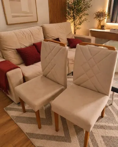 Mesa de jantar moderna + 4 cadeiras estofadas