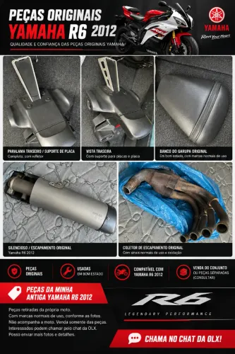 Peças Originais Yamaha R6 2012 - Escapamento, Banco e Rabeta/Suporte Placa